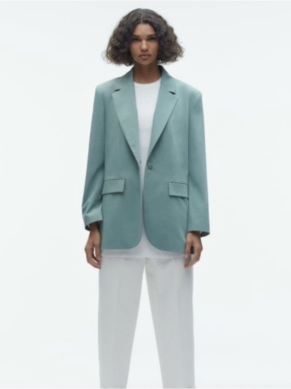 Zara Oversized Mid-Green Color Single Button Blazer Size XS